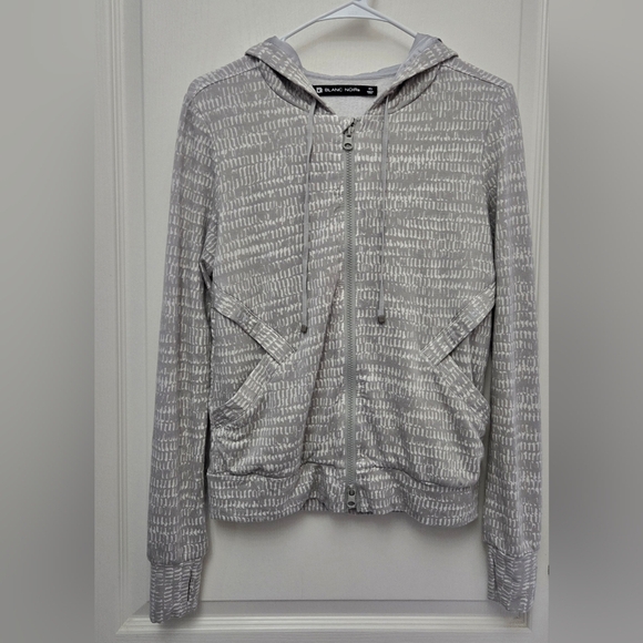 Blanc Noir Luxe Zip Front Hoodie Emilia Print Jacket Thumb Holes Size XS Fall - Picture 6 of 14